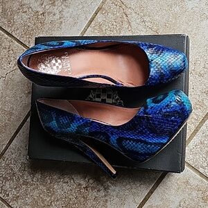 Vince Camuto Deep Blue Exotic Platform Heels